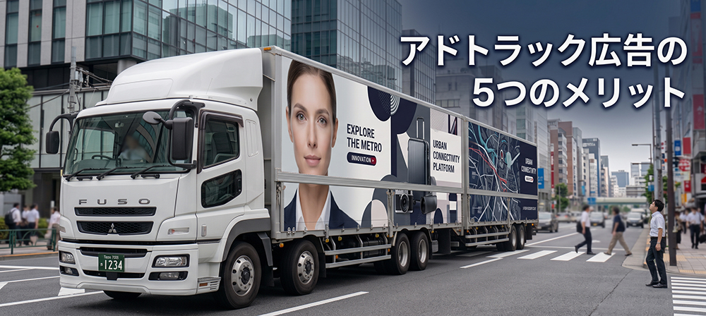 大型広告を掲出したロングアドトラックのメリットを表す画像