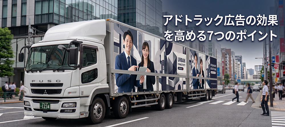 効果的なダミー広告を掲載したロングアドトラックの運行イメージ