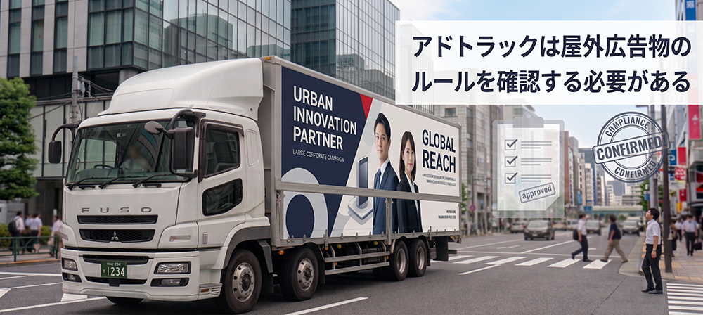 屋外広告物のルールを確認して運行するアドトラックのイメージ