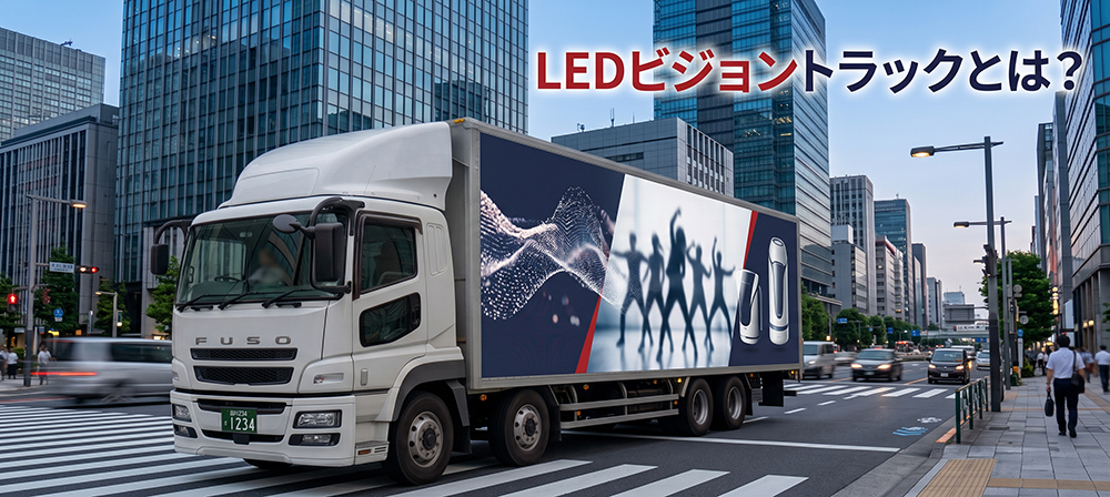 映像広告を表示した大型LEDビジョントラックの走行イメージ